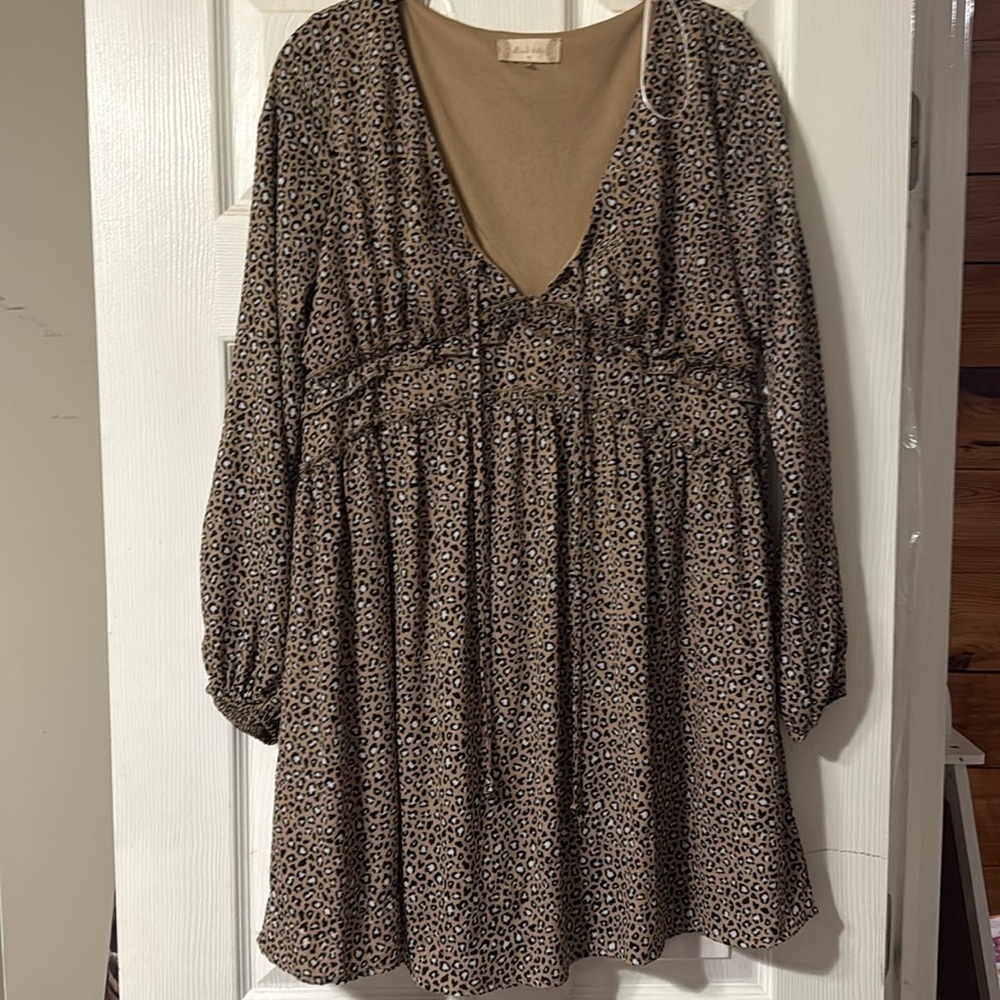 Alter’d State Boutique Cheetah Print Long Sleeve Dress Boho